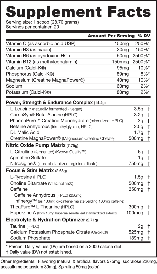 NutraBio PRE Workout Ingredients