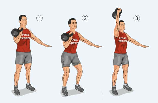 Упражнение жимовой швунг с одной гирей