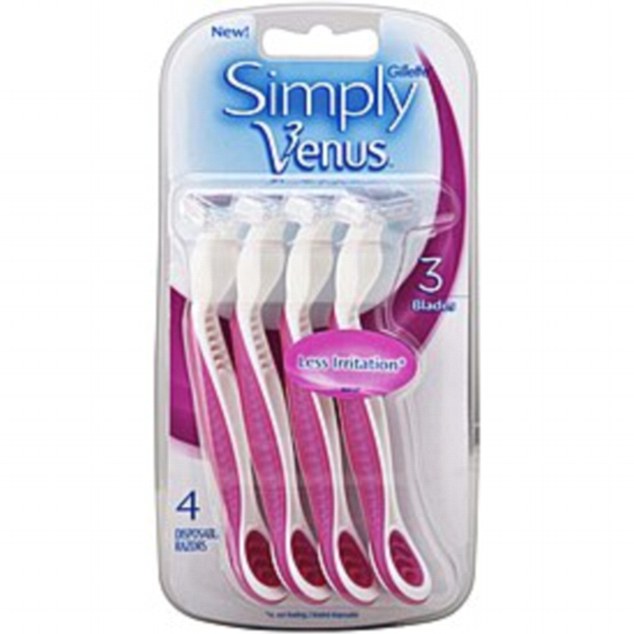 One razor in a four-pack of Gillette Simply Venus 2 disposables for women costs 56p — 13 pence more than those in the ten-pack of the male version, Gillette Blue II