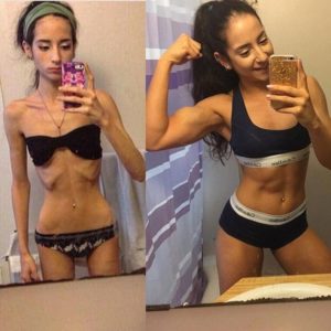 Девушка до и после тренировок в тренажерном зале